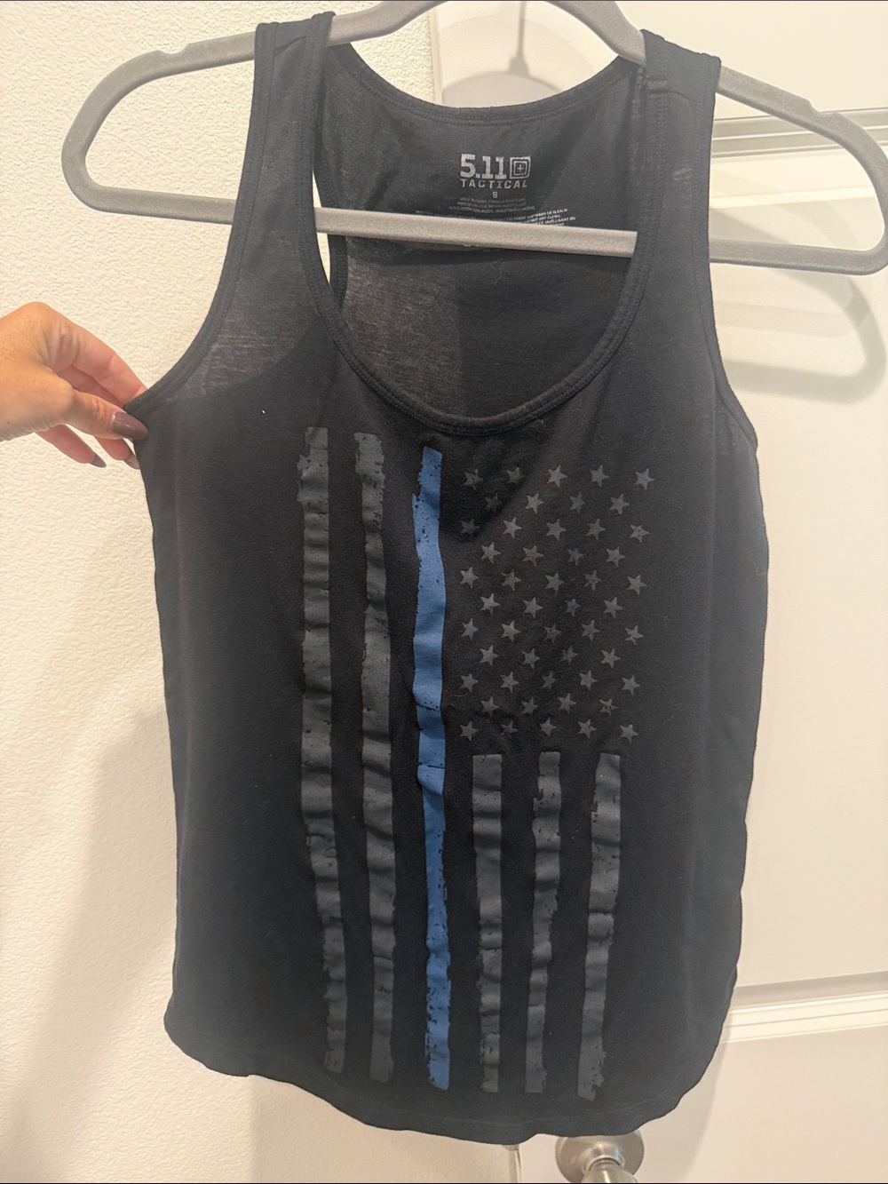 5.11 Tactical women’s Tank Top with Thin Blue Line Flag Graphic